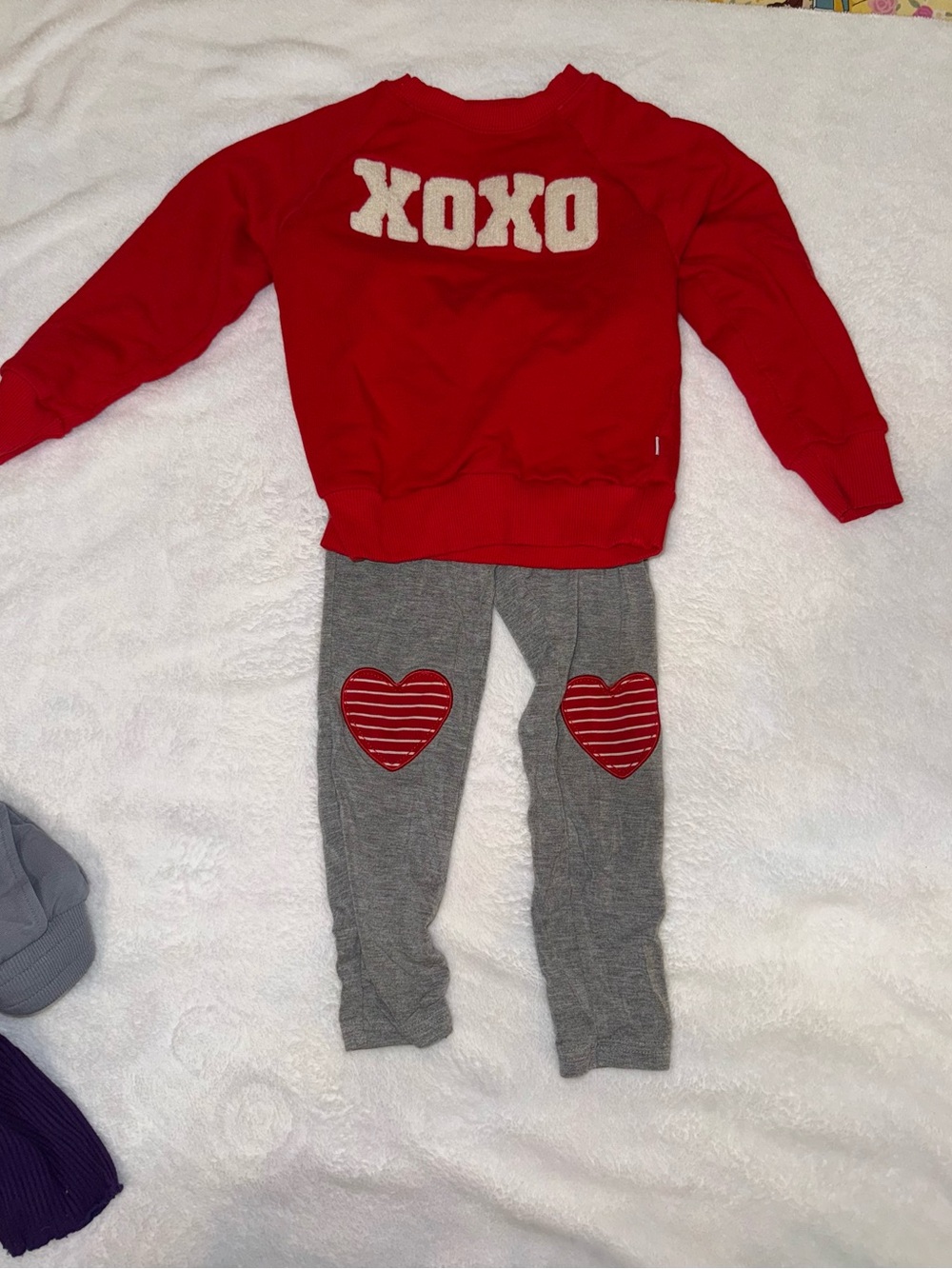 Little Sleepies Red Sweatshirt and Gray Leggings Set with Heart Knee Patches